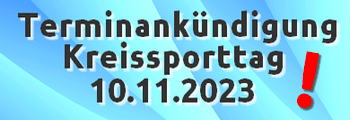 Hintergrund blaues Muster, Vordergrund Text: Terminankündigung Kreissporttag 10.11.2023